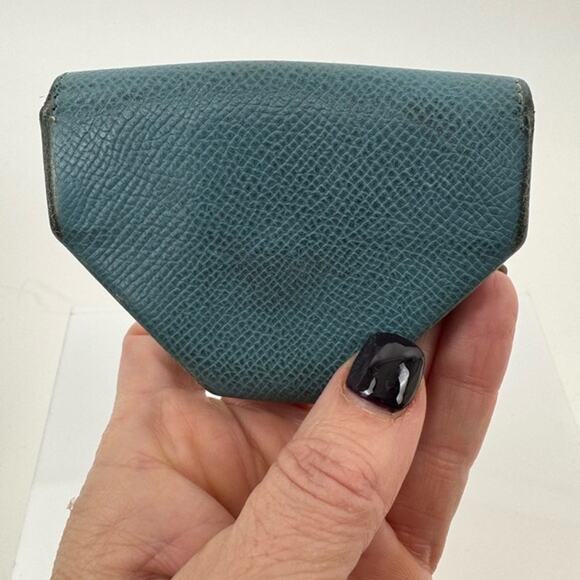 Hermes Blue silver front snap coin purse some wear - Picture 5 of 6
